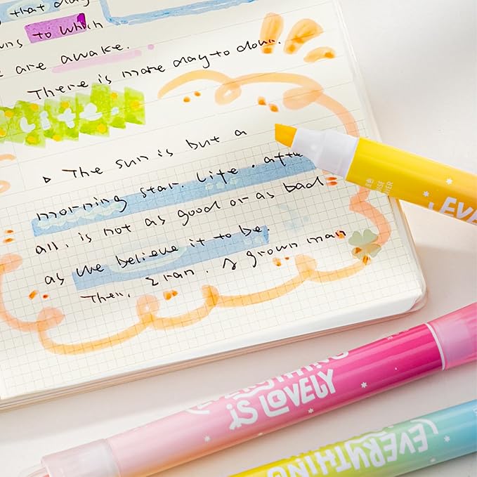 Pastel Highlighters and Highlighter Set for School - 8 Assorted Colors, Dual Tip 4-Pack with No-Bleed Quick Dry Ink, Chisel & Bullet Tips (Dopamine)