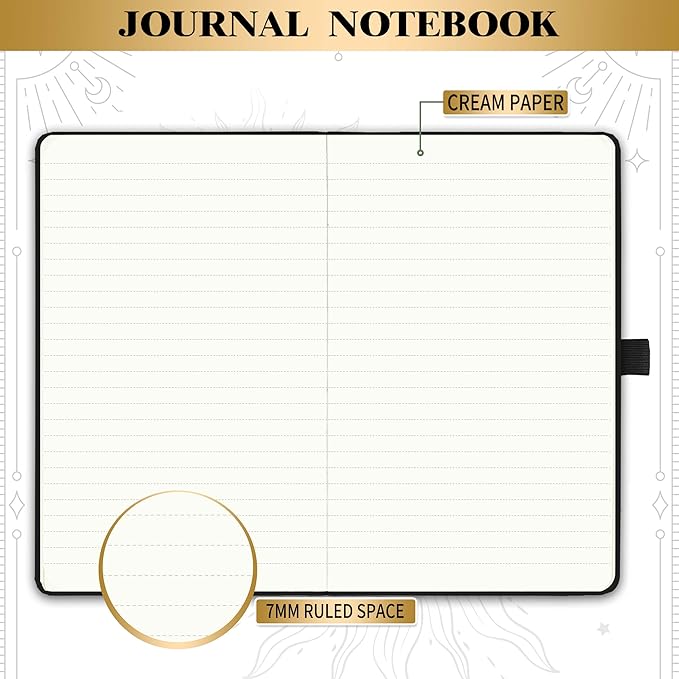 Artfan Ruled Notebook/Journal – Premium Thick Paper Classic Writing Notebook with Pocket + Page Dividers Gifts, Banded, Large, 128 Pages, Hard Cover, Lined (5.3" x 8.26") - Sun and Moon