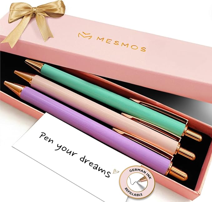 MESMOS 3pc Fancy Pen Set, Cute Nice Journaling Fun Pens for Women, Aesthetic Journaling Luxury Office Pretty Pens