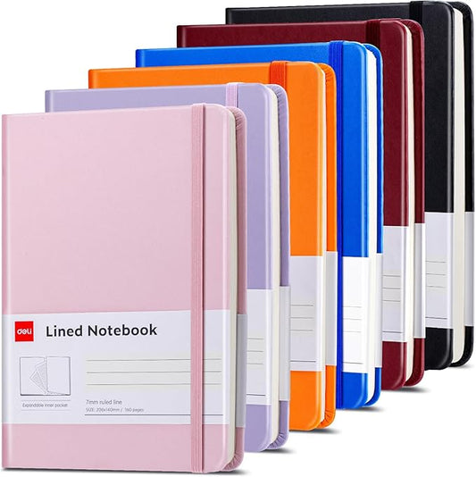 deli 6 Pack Multicolor Lined Journal Notebook for Work, Moleskine Notebooks, A5 (5.5"x8.3"), 160 Pages Hardcover Journaling Notebooks, Multicolor College Ruled Notebooks for Notes-taking/Work/Travel