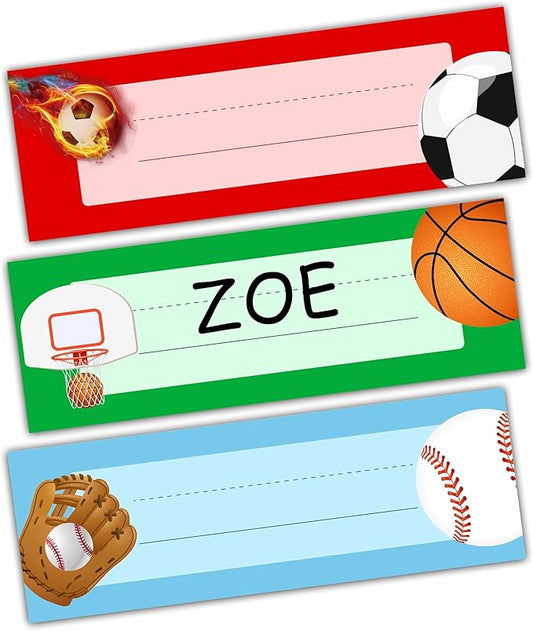 Desk Name Tag Classroom, Sports Balls Name Plate for Desk Labels, Name Tags for Student Desk Labels Locker Stickers, School Teaching Students Supplies A09