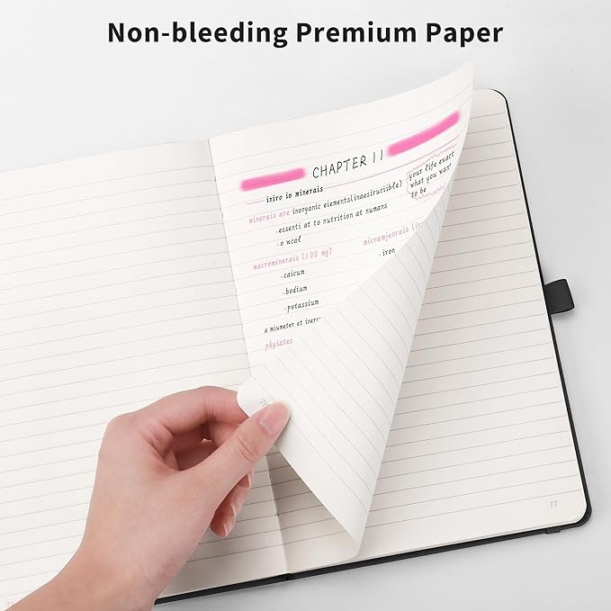 RETTACY Lined Journal Notebook, 192 Numbered Pages, A5 Medium Size (5.7'' x 8.3''), for Men & Women, Journaling, Writing, Work & Office, Leather Hardcover, 100 GSM Thick Paper (Purple)
