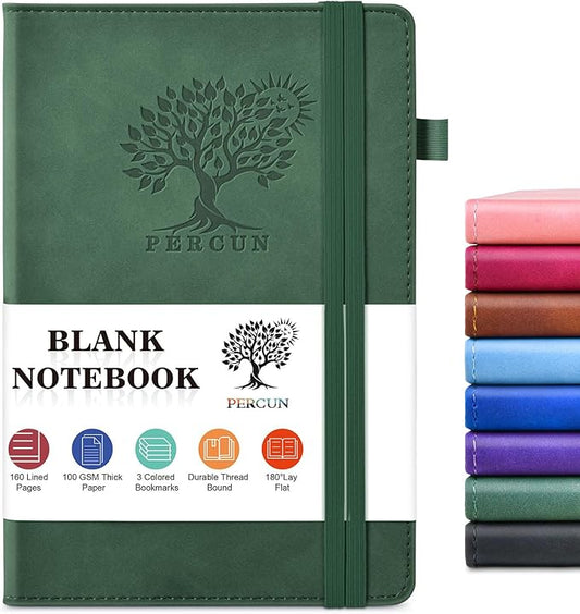 Blank Journal Ntebook for Men & Women, 160 Pages Blank Journals for Writing, Drawing,Sketch Book,5.9" x 8.5" Leather Sketchbook, Unlined Notebook for Work, School, Art (Green)