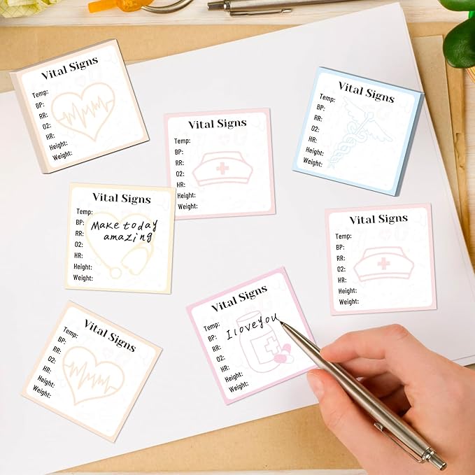 Vital Signs Sticky Notes Gifts, 9 Pack Vitals Signs Notepad 3x3 Inch, Nurse Daily Monitoring Memo Pads, Patient Health Checklist Office Hospital Supplies (450 Sheets)