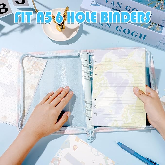 100 Sheets A5 Planner Inserts - 120GSM Thick Travel Refill Papers for A5 6-Ring Binder, Cute World Map Loose Leaf Sheets for Journal Diary Notebook Creative Planning Budget
