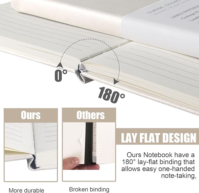 Lined Journal Notebook, 6Pack Hardcover Notebook for Men & Women – Journals for Writing, Work, School, Home & Daily Notes, 160 Pages – Medium A5, 5.7"x8", 100 gsm Thick Paper (White)