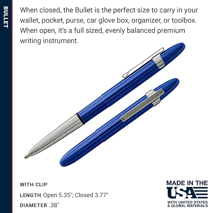 Fisher Space Pen Bullet Space Pen, Blue Moon Pressurized Ballpoint Pen, Compact Size, Writes Upside Down, Extreme Temperatures, Smooth Black Ink, Medium Point, Pocket Clip, Gift Box, Made in the USA