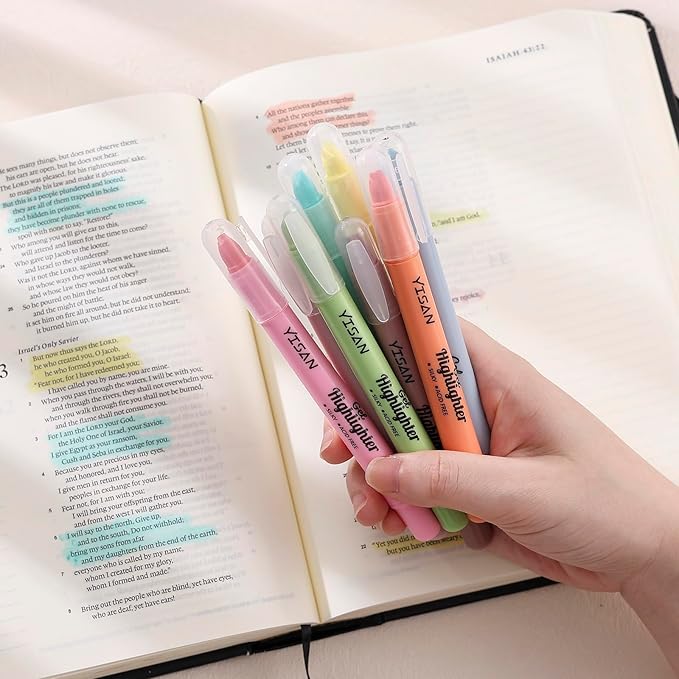 YISAN Bible Highlighter, Dry Highlighter,No Bleed Marker Pens, 8 Sorbet Colors,70641