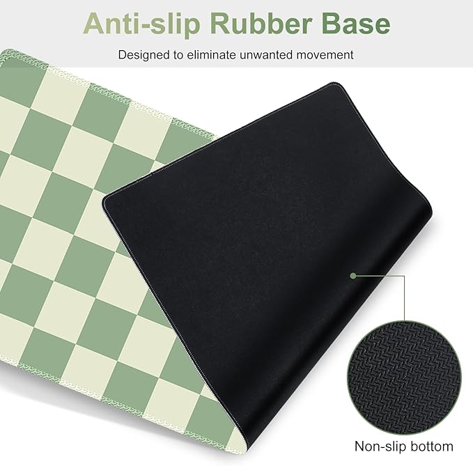 Large Gaming Mouse Pad Set, 4 in1 Ergonomics Keyboard Desk Mat with Memory Foam Wrist Rest, Extended Game Mousepad, Non-Slip Desk Pad Matt Easy Typing Pain Relief I Green Checkered