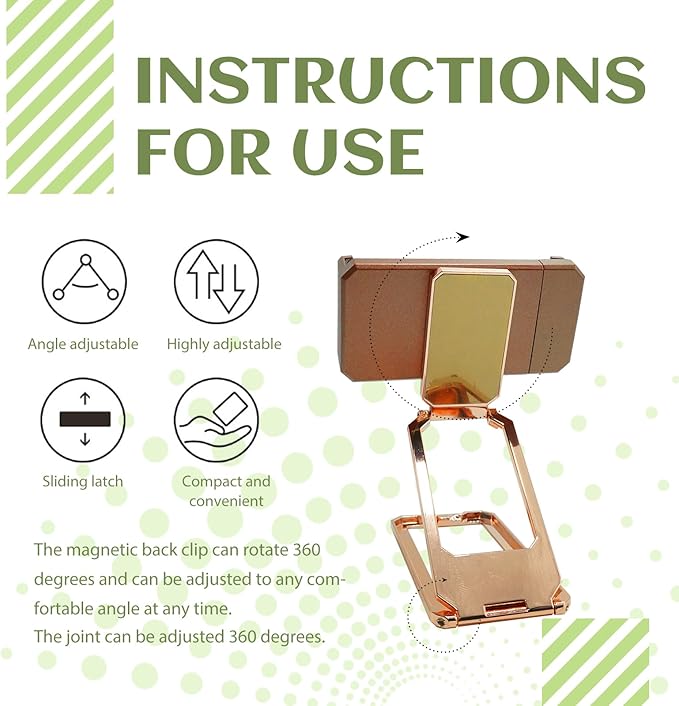 New Three Folds Clip Type 360° Folding Bracket, Travel Cell Phone Stand,3M Tape Sticker Holder, Adjustable Cell Phone Stands Compatible with All Types Smartphones (Rose Gold)