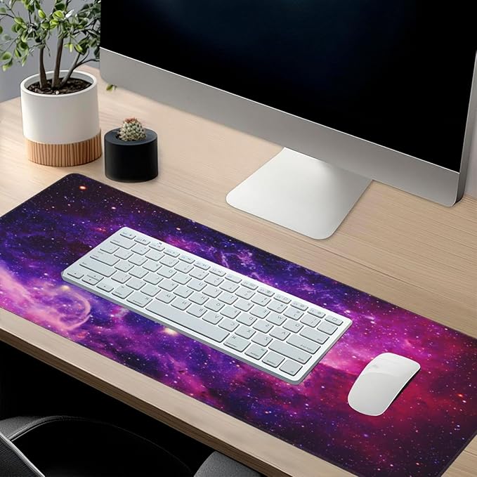 Bursting Galaxy Universe Mouse Pads XXL Extended Mousepad with Stitched Edges Outer Space Non-Slip Rubber Base Computer Keyboard Pad Desk Mat for Home Office Desk Decor, 35.4" X 15.7"