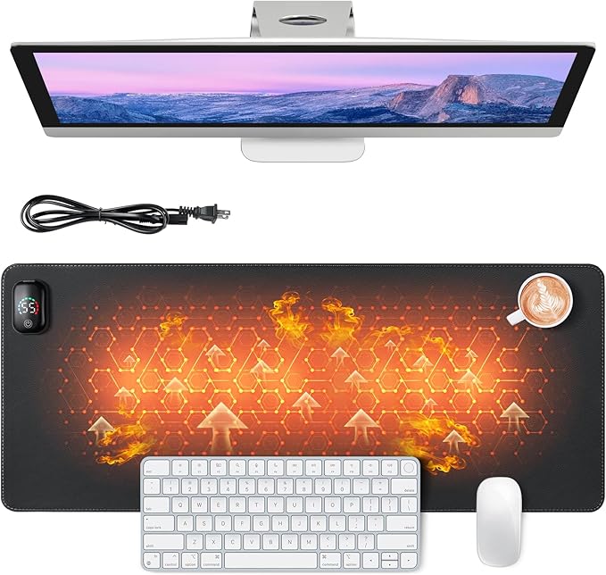 Heated Mouse Pad, Warm Desk Pad,Heated Large Desk Mat with 3 Levels Heating,Gaming Mouse Pad Foot Warmer Pad for Home Office(Upgrade Version,Black,31.5" x 13")