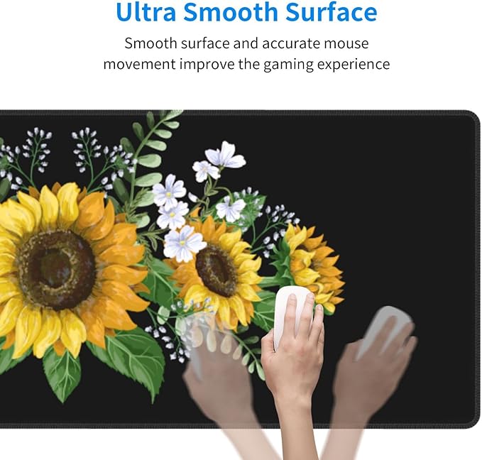 Sunflowers Wild Flowers Large Mouse Pad with Stitched Edges Long Non-Slip Rubber Base Mousepad Laptop Keyboard Mat Desk Pad for Office Home Desk Decor, 31.5" X 11.8"