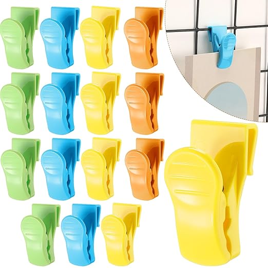 15 Pcs Gridwall Accessories Grid Wall Hooks Clips Hanging Display Sign Holder Panel Wall Wire Rack Clips for Retail, Home, and Workspace Organization, Displays, and Storage(Colorful)