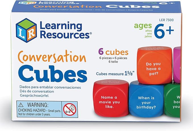 Learning Resources Conversation Cubes -Ages 6+, Foam Cubes for Social Emotional Learning, School Counselor Supplies, Speech Therapy Toys, Ice Breaker Cubes,Teacher Must Haves, 6 Pieces