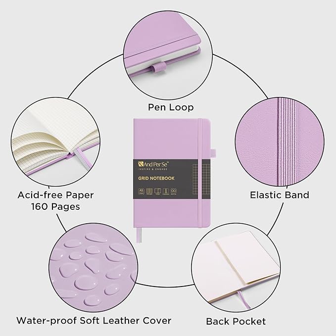 &And Per Se Graph Journal Notebook, 160 Pages, 5.7 x 8 inches Grid Hardcover Notebook Journals for Writing, Valentine's Day Gift Journal for Her, Romantic Writing Diary for Women (1 Pack, Lavender)
