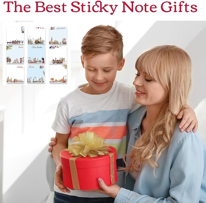 London Sticky Notes Gifts - 9 Pack Watercolor London City Notepads 3x3 Inches, Traveler Souvenirs Self-Stick Memo Pad Office School Supplies for Students Coworkers (450 Sheets)