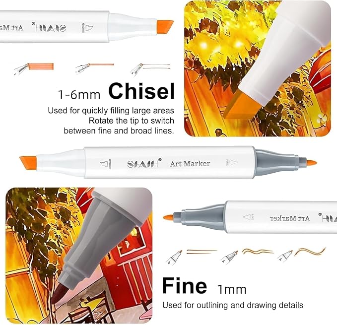 SFAIH Dual Tip Alcohol Markers - 81 Vibrant Colors, Permanent Art Markers for Adults Coloring Drawing Sketch Illustration, Poster Wood Fabric More Surface, Permanent Fade Resistant Ink [Storage Case]