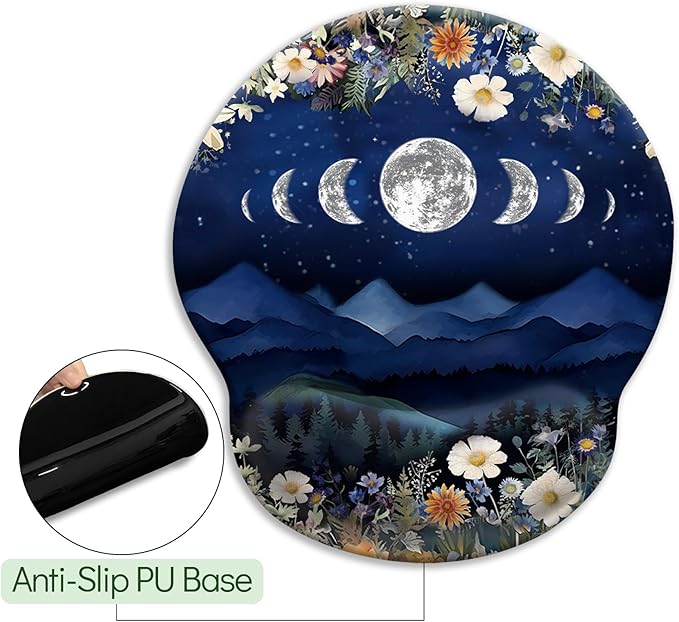 Ergonomic Mouse Pad with Wrist Rest, Moon Mountain Mouse Pad Wrist Support Gaming Mousepad with Non-Slip Pain Relief PU Base, Cute Office Desk Accessories Funny Home Decor Supplies