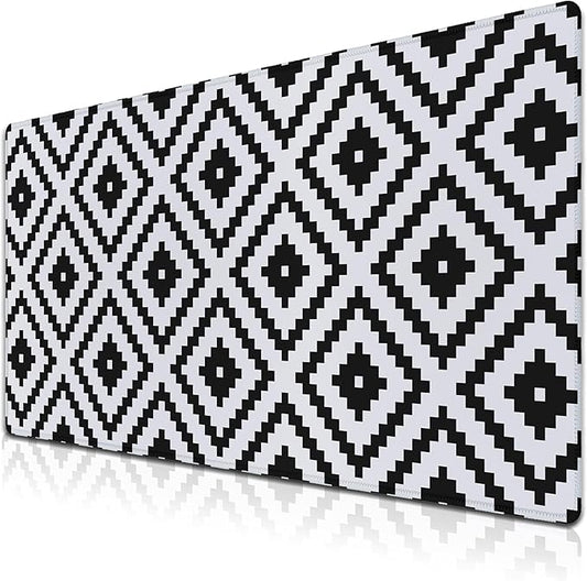 Large Mouse Pad Black and White XXL Mousepad Gaming Mouse Pads Computer Desk Mats Extra Large Desk Pad Non-Slip Rubber Base 35.4" X 15.7" for Game Office, Classic Rhombus Pattern