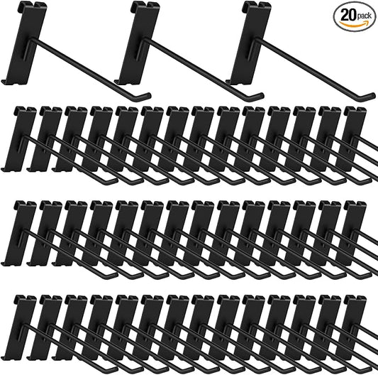 20Pcs Gridwall Hooks, Metal Grid Panel Hanging Peg Hooks, Grid Wall Accessory for Clothes Storage, Home Organization, Retail Display (Black, 6"/15Cm)