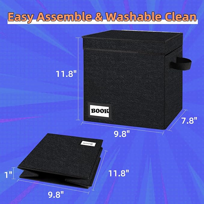 2 Pack Comic Book Storage Short Box, 11.8" X 9.8" X 7.8", Holds 100-120 Collection Book, Heavy Duty Comic Collection Gift Bin Container Holder Shelf (Black)