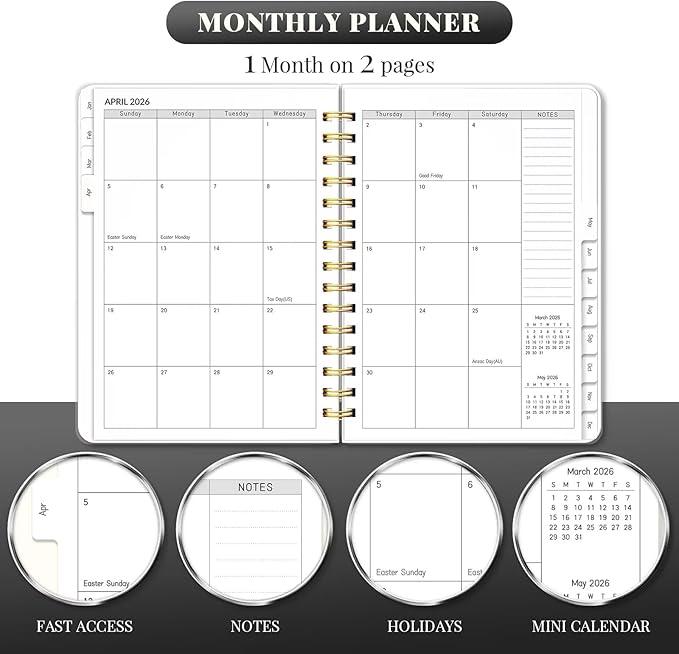 2026 Planner, Weekly and Monthly Planners with Tabs, A5 Spiral Bound Daily Calendar 2026 Planner, 12 Month Agenda Organizers from Jan. to Dec., Flexible Cover Appointment Book(Tarrow Tree)