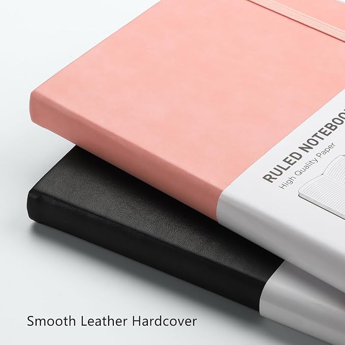 RETTACY Lined Journal Notebook, 192 Numbered Pages, A5 Medium Size (5.7'' x 8.3''), for Men & Women, Journaling, Writing, Work & Office, Leather Hardcover, 100 GSM Thick Paper (Pink)