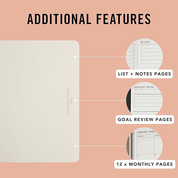 MI GOALS Goal Digger Daily Planner 2026 | Dated Journal for Gratitude, Progress & Habit Tracking | Day-To-A-Page B5 (Vanilla Bean)