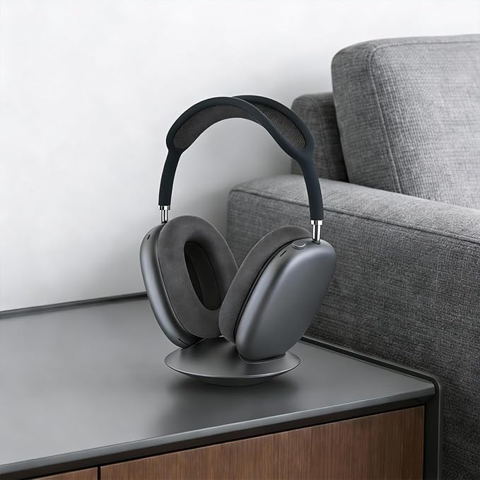 All-Aluminum Headphone Stand for AirPods Max, Full CNC-Machined Metal Base with Soft Silicone Contact Pad, Futuristic Ring Design, Stable Desktop Display Dock (Silver)
