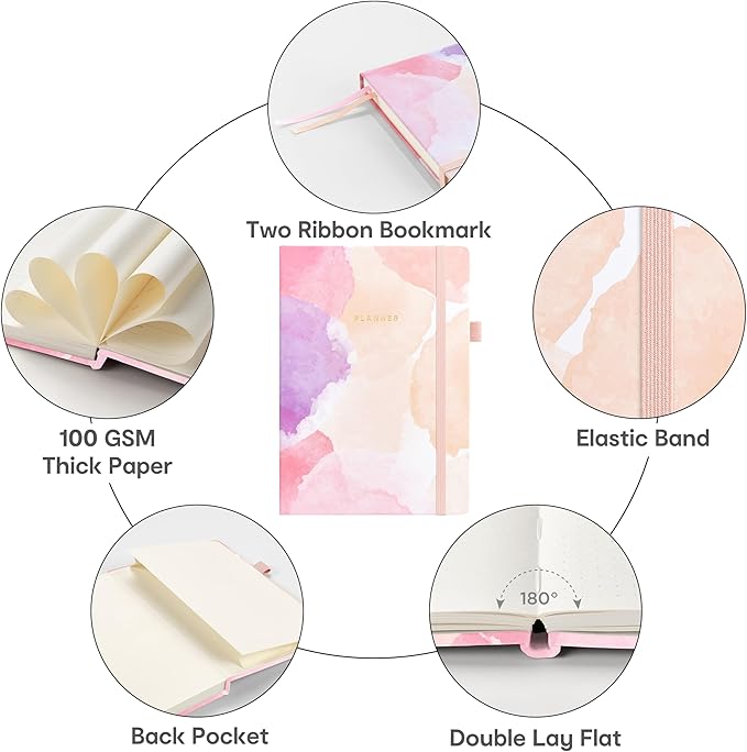 And Per Se Undated Planner – A5 Weekly & Monthly Goal Planner for 72 Weeks (1.5 Years) – Hardcover with Monthly Tab Stickers, Back Pocket & Habit Tracking (Blush Watercolor)