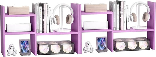 Jerry & Maggie Desktop Organizer Office Storage Rack Adjustable Wood Display Shelf Birthday Gifts Toy Home Decor Free Style Rotation Display True Natural Stand Shelf (Violet/2 Pack)