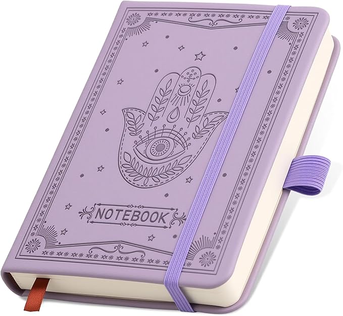 Inner Pocket Notebook Lined Journal 4X 6 Hardcover Leather Notebook 288 Page Finger Aesthetic Bound Record College Ruled Reading Diary Notepad For Travel Work School Office Writing Gifts -Purple