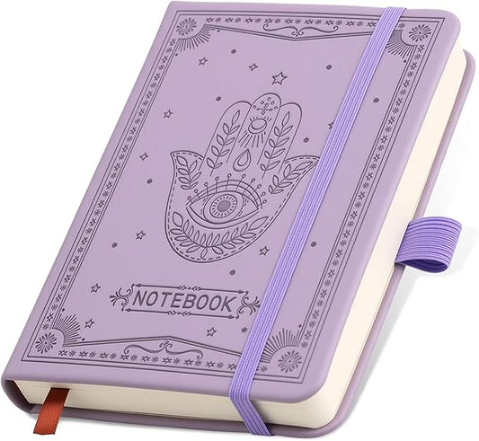 Inner Pocket Notebook Lined Journal 4X 6 Hardcover Leather Notebook 288 Page Finger Aesthetic Bound Record College Ruled Reading Diary Notepad For Travel Work School Office Writing Gifts -Purple