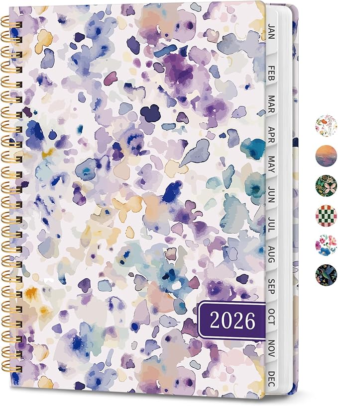 2026 Planner, Weekly and Monthly Calendar Planner for Women, Jan 2026 - Dec 2026, Hardcover Planning Agenda book with Tabs, Spiral Bound, Inner Pocket, Perfect for School Office Supplies, 6.3" x 8.5" - Purple Blocks