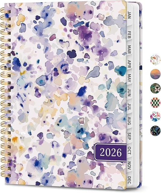 2026 Planner, Weekly and Monthly Calendar Planner for Women, Jan 2026 - Dec 2026, Hardcover Planning Agenda book with Tabs, Spiral Bound, Inner Pocket, Perfect for School Office Supplies, 6.3" x 8.5" - Purple Blocks