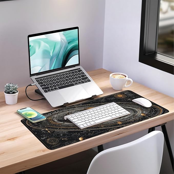 Saturn Planet Extended Gaming Mouse Pad 35.4 x 15.7 Inch – Space-Themed Desk Mat for Gaming, Office Work, and Study, with Non-Slip Rubber Base