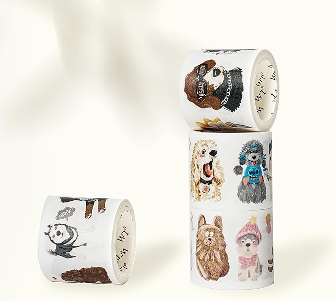 WT Tail Waggers Washi Tape Sticker Set, 4 Rolls, Original Designs, Cute Pet-Themed Decorative Tape for Scrapbooking, Journaling, Planners & DIY Crafts