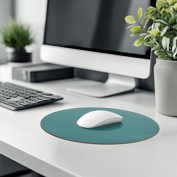 Mouse Pad，Round Mouse Pad，PU Mouse Pad，Leather Mouse Pad with Stitched Edge Micro-Fiber Base with Non-Slip Waterproof，Mouse Pad for Computers，Laptop，9 x 9 Inch (Ultramarine)