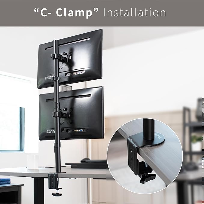 VIVO Dual Vertically Stacked Monitor Desk Mount, Extra Tall Adjustable Stand for 2 Ultrawides up to 34 inches, 22 lbs Capacity, Black, STAND-V002T