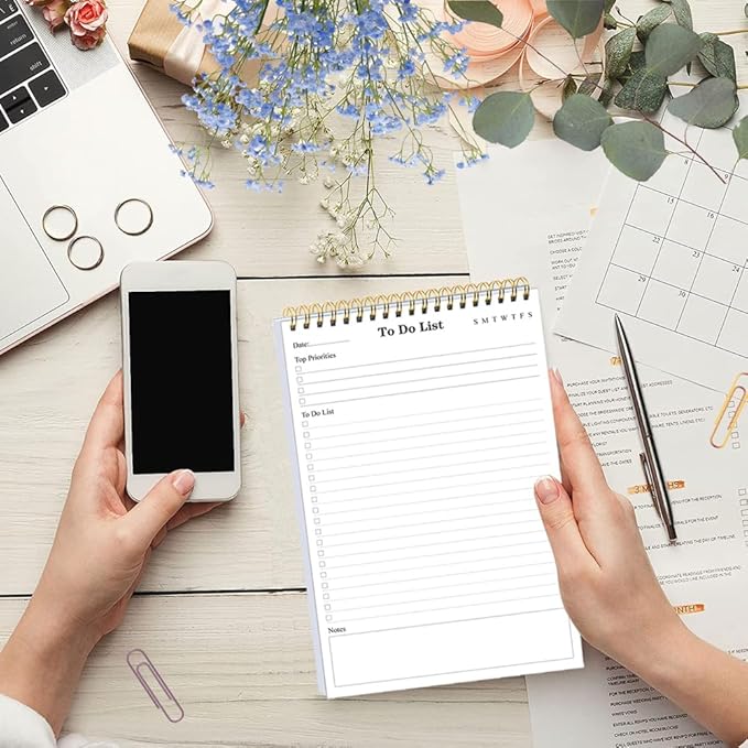 (50-Pack) To Do List Notepad - A5 Undated Daily Planner, 2500 Sheets/5000 Pages To Do List Notebook for Work, Spiral Waterproof Notepad for Office Supplies, School Planner, 5.8" x 8.3"