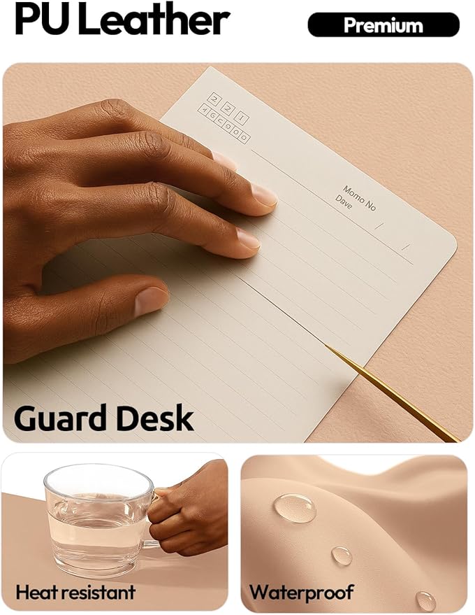 YSAGi Leather Desk Protector, Office Mat, Large Mouse Mat, Non-Slip PU Leather Blotter, Laptop Desk Mat, Waterproof Writing Pad for Office and Home (Latte, 47.2" x 23.21")