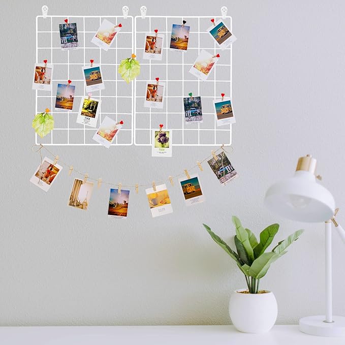 DIJIAHUA 2 Pack Wall Grid Panel Wire Photo Wall Pictures Display Board with Accessory Wall Storage Organizer Memo Board Over Desk Décor for Home, Office and Dorm, White