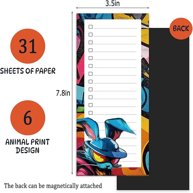 Tlenpo Magnetic Notepad for Fridge, 6 Pack Magnetic Grocery List Pads, 31 Sheets, 100gsm Acid-Free Paper, Full Magnetic Back, Doodle-Themed To Do & Shopping List Notepads