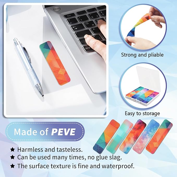 48 Pieces Anxiety Sensory Stickers with Storage Box - Calming Strips with 2 Textured Stickers for Adults & Teens Desk Fidget - Teacher Must Haves (Rainbow)