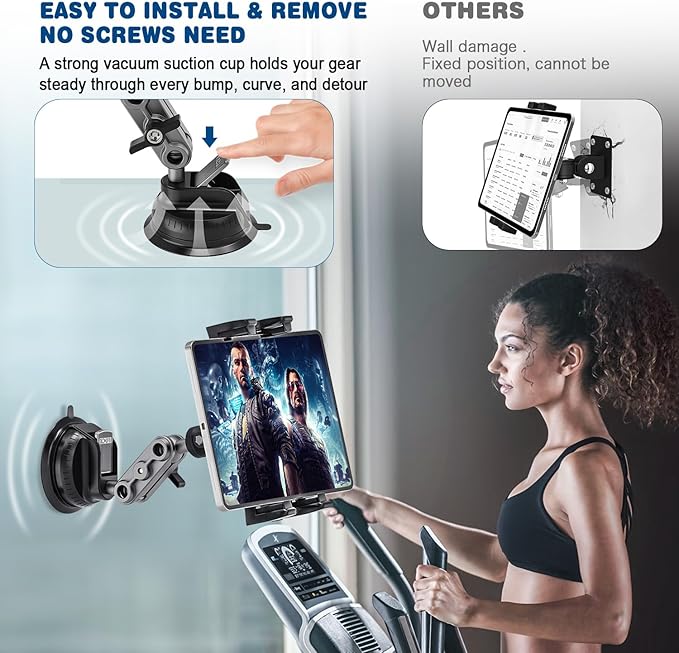 Tablet Mount for Truck, Car Tablet Holder Heavy Duty Super Suction Cup/Adhesive Base iPad Stand for Dash Windshield Wall Vehicle Desk, 360° Metal Bracket for 4.7-12.9" iPad Pro/Air/Mini/Galaxy