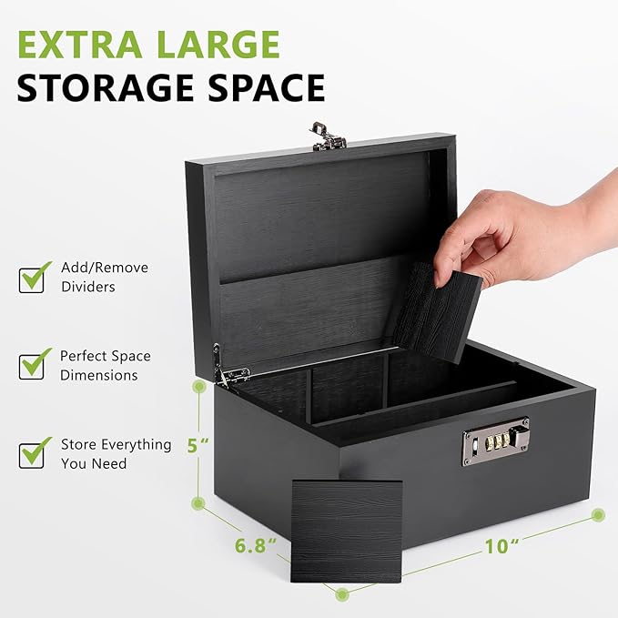OZCHIN Large Bamboo Box with Combination Lock Decorative box for Home Great Gift Choice Storage Lockbox with Storage Jar, Christmas Gifts for Men Women