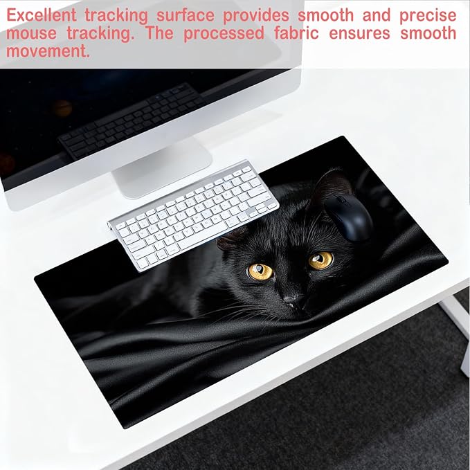 Nuxovilar Black Cat Large Mouse Pad Gaming Mouse Pad Polyester 11.8x31.4 Inches for Home, Office, Gaming Space, Elegant Decor for Cat Enthusiasts