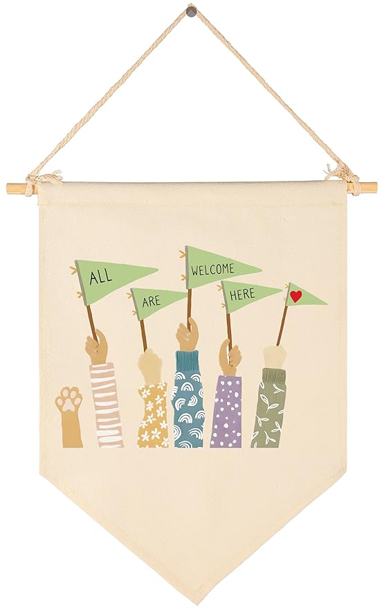 Canvas Banner Flag Sign Pennant Poster Wall Decor Gift for Nursery Classroom Kindergarten Preschool Baby Room Reading Room Playroom Teacher Office Kids Girl Boy-Christmas Gift-All Are Welcome Here