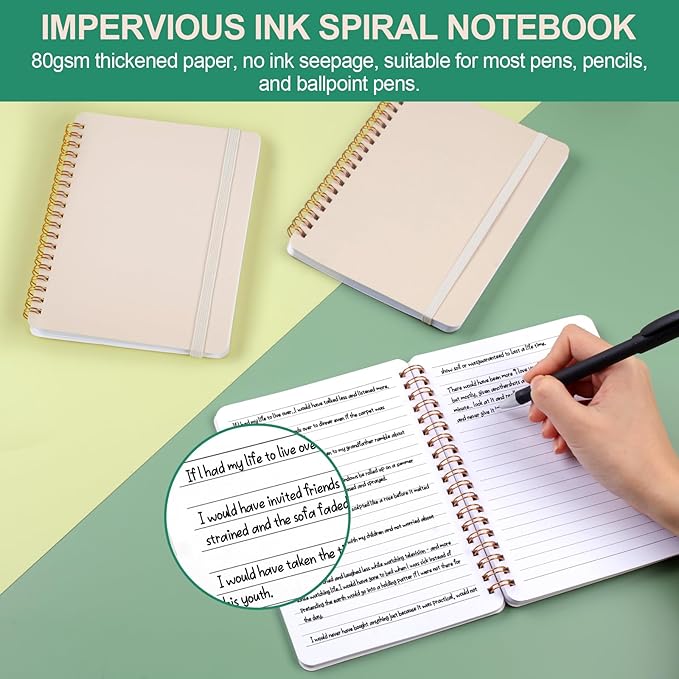 Utron 3 PCS Small Spiral Notebook 5x7, Notebooks for Note Taking, Beige Spiral Journal Notebook, Work Notebook Small Notebooks 5x7 with Strap, Cute Notebooks for Women 70 Sheets/Note Books